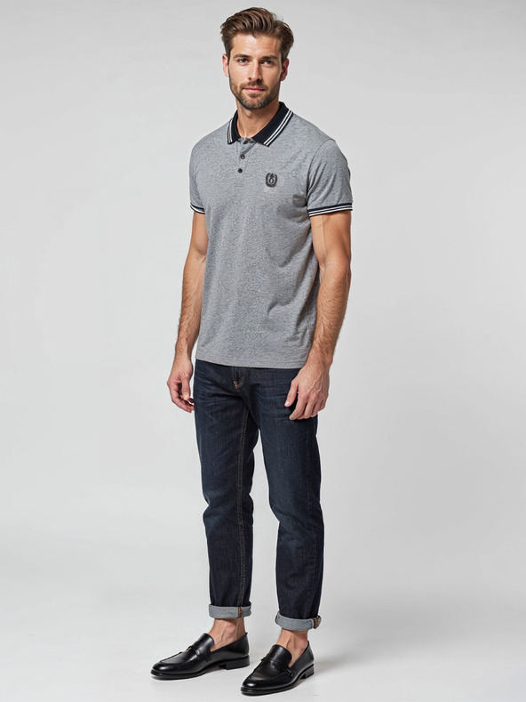 Ombre Clothing Čierne pánske pruhované polo tričko Ombre Clothing