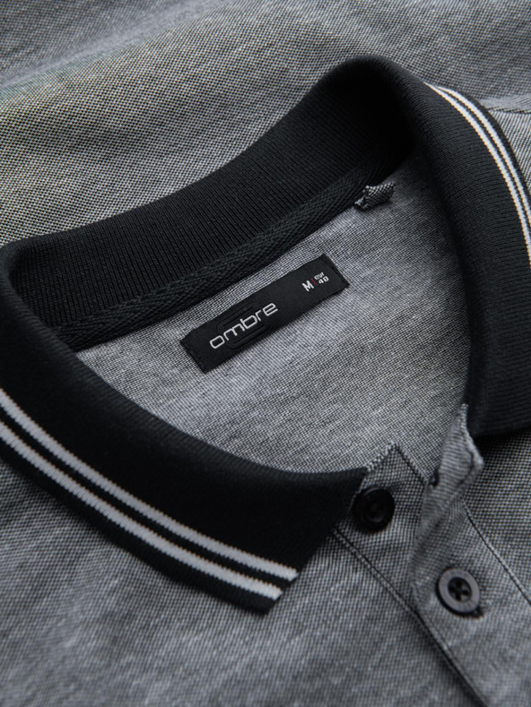 Ombre Clothing Čierne pánske pruhované polo tričko Ombre Clothing