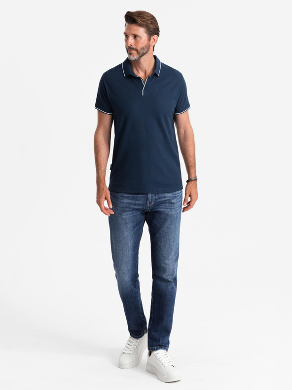 Ombre Clothing Tmavomodré pánske polo tričko bez gombíkov Ombre Clothing