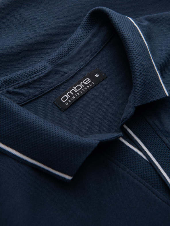 Ombre Clothing Tmavomodré pánske polo tričko bez gombíkov Ombre Clothing