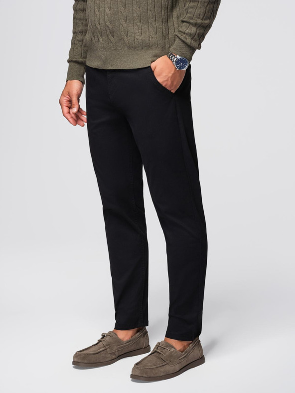 Ombre Clothing Čierne pánske chino nohavice s ozdobným opaskom Ombre Clothing