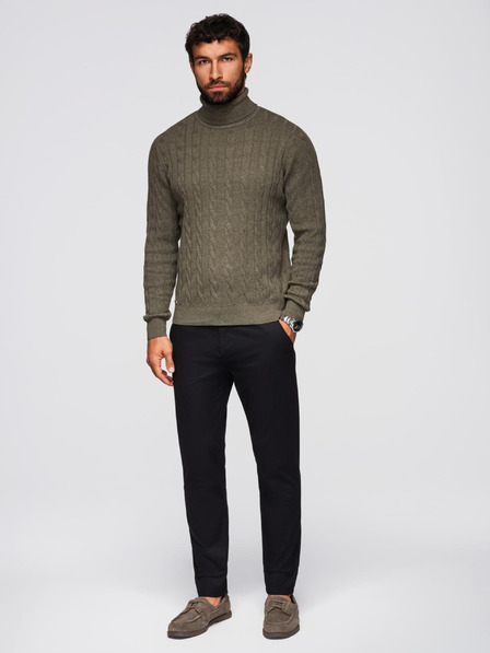 Ombre Clothing Čierne pánske chino nohavice s ozdobným opaskom Ombre Clothing