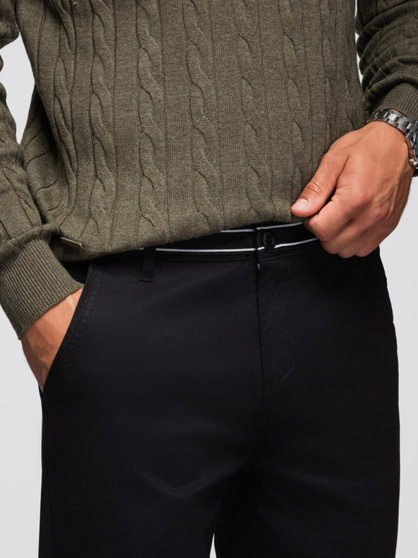 Ombre Clothing Čierne pánske chino nohavice s ozdobným opaskom Ombre Clothing