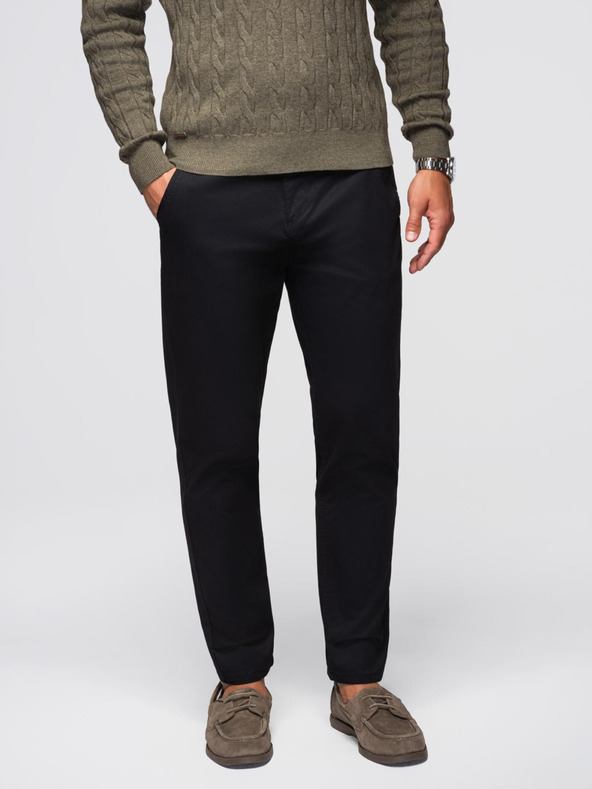 Ombre Clothing Čierne pánske chino nohavice s ozdobným opaskom Ombre Clothing