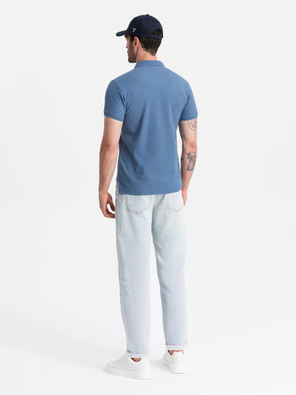 Ombre Clothing Modré pánske základné polo tričko Ombre Clothing