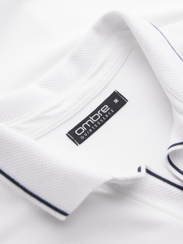 Ombre Clothing Biele pánske polo tričko bez gombíkov Ombre Clothing