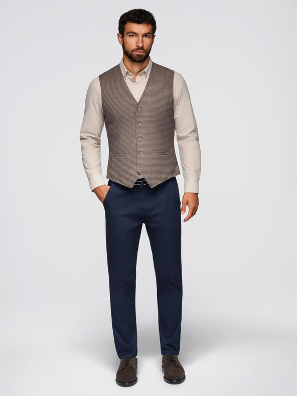 Ombre Clothing Tmavomodré pánske chino nohavice s ozdobným opaskom Ombre Clothing