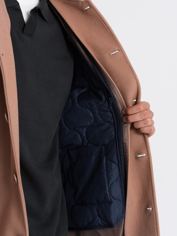 Ombre Clothing Pánsky jednoradový kabát s golierom a spodným dielom Ombre Oblečenie