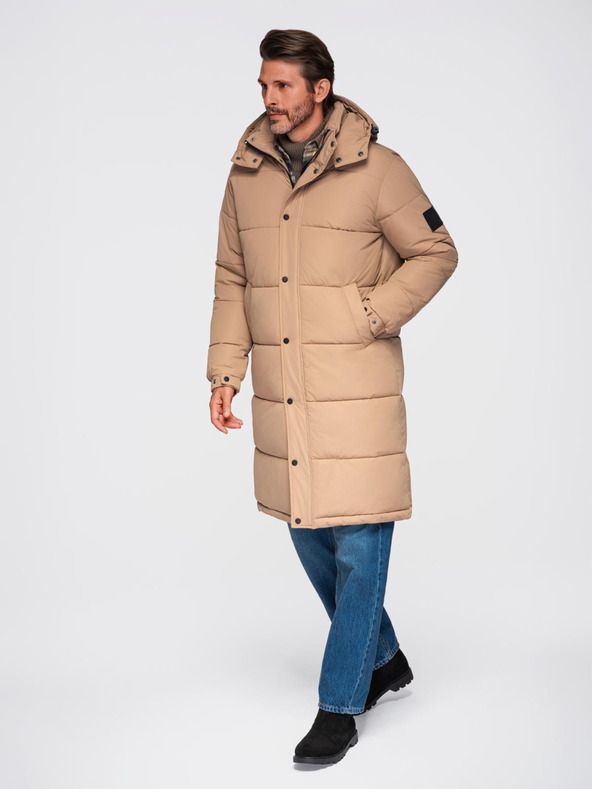 Ombre Clothing Pánska prešívaná dlhá bunda parka s odnímateľnou kapucňou Ombre Oblečenie