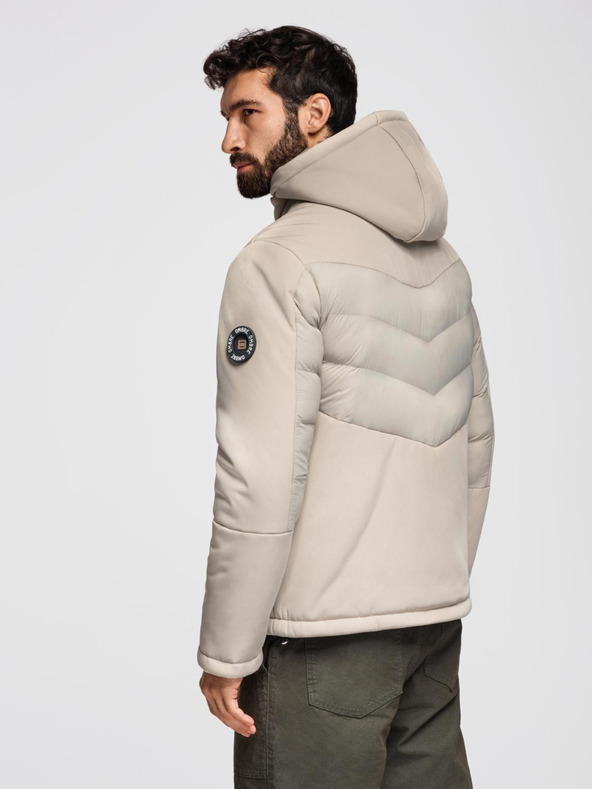 Ombre Clothing Pánska prešívaná bunda s vysokým golierom béžová Ombre Clothing