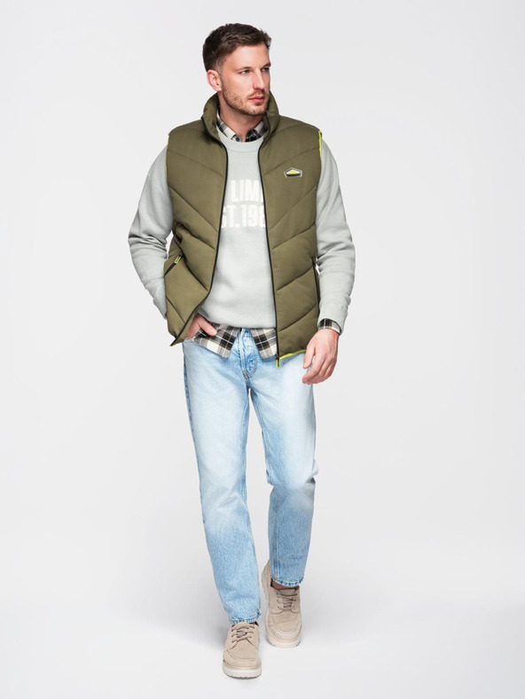 Ombre Clothing Pánska prešívaná vesta s neónovými akcentmi Ombre Oblečenie