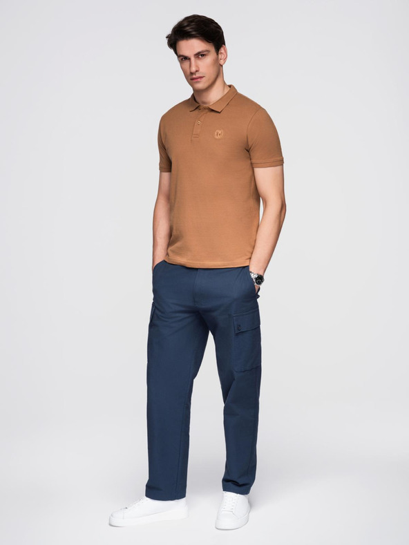 Ombre Clothing Hnedé pánske základné polo tričko Ombre Clothing