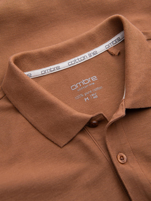 Ombre Clothing Hnedé pánske základné polo tričko Ombre Clothing