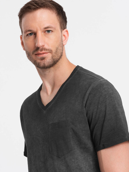 Ombre Clothing Čierne pánske pruhované tričko Ombre Clothing