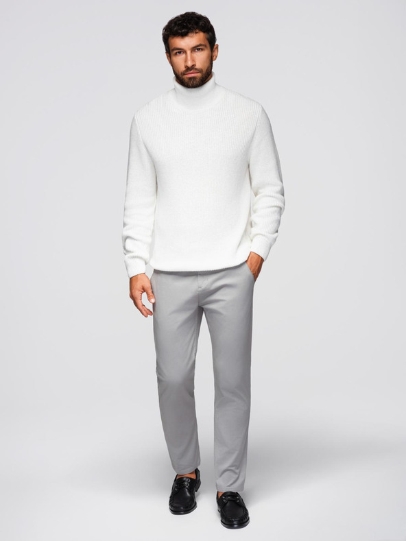 Ombre Clothing Svetlošedé pánske chino nohavice s ozdobným opaskom Ombre Clothing