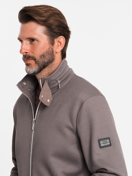 Ombre Clothing Šedá pánska bunda s vysokým golierom a flísovým vnútrom Ombre Clothing