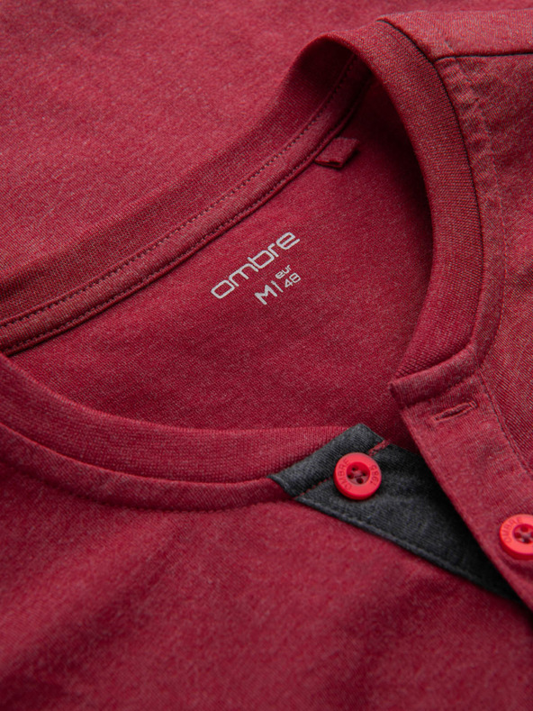 Ombre Clothing Červené pánske tričko s okrúhlym výstrihom Ombre Oblečenie