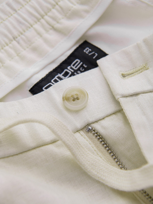 Ombre Clothing Krémové pánske chino nohavice so zmesou ľanu Ombre Clothing