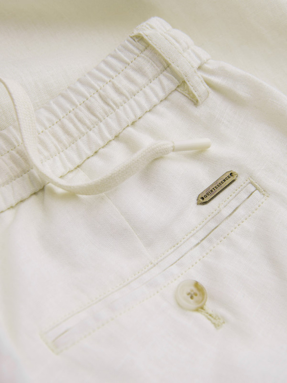 Ombre Clothing Krémové pánske chino nohavice so zmesou ľanu Ombre Clothing