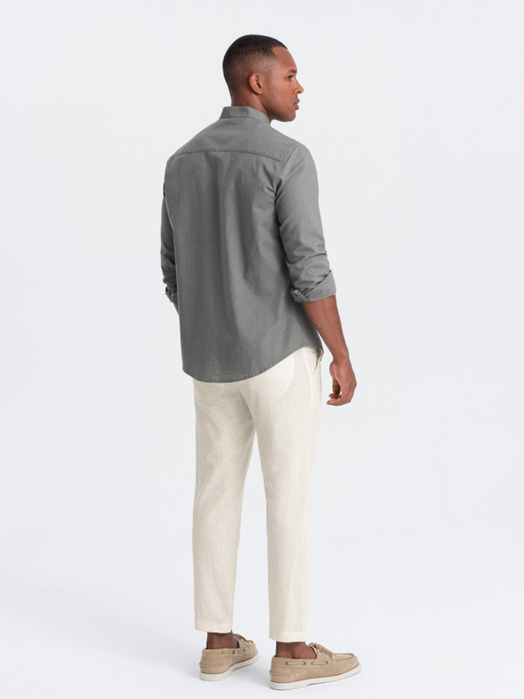 Ombre Clothing Krémové pánske chino nohavice so zmesou ľanu Ombre Clothing