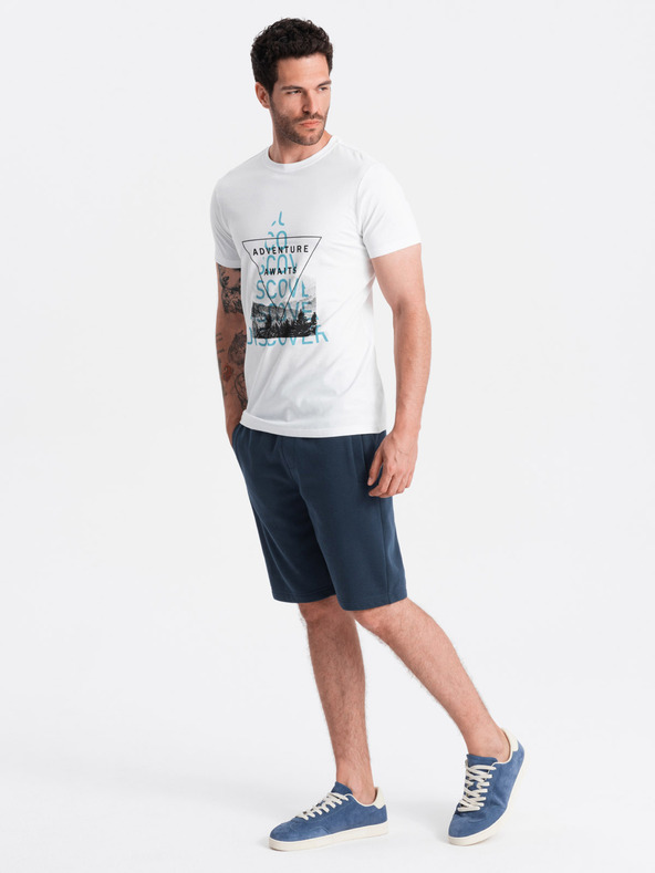 Ombre Clothing Tmavomodré pánske základné teplákové šortky Ombre Oblečenie