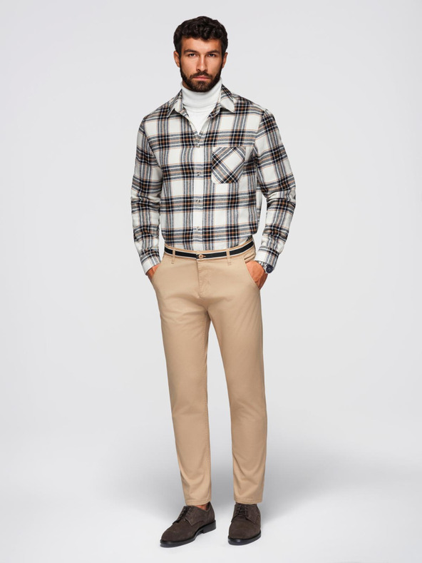 Ombre Clothing Béžové pánske chino nohavice s ozdobným opaskom Ombre Clothing