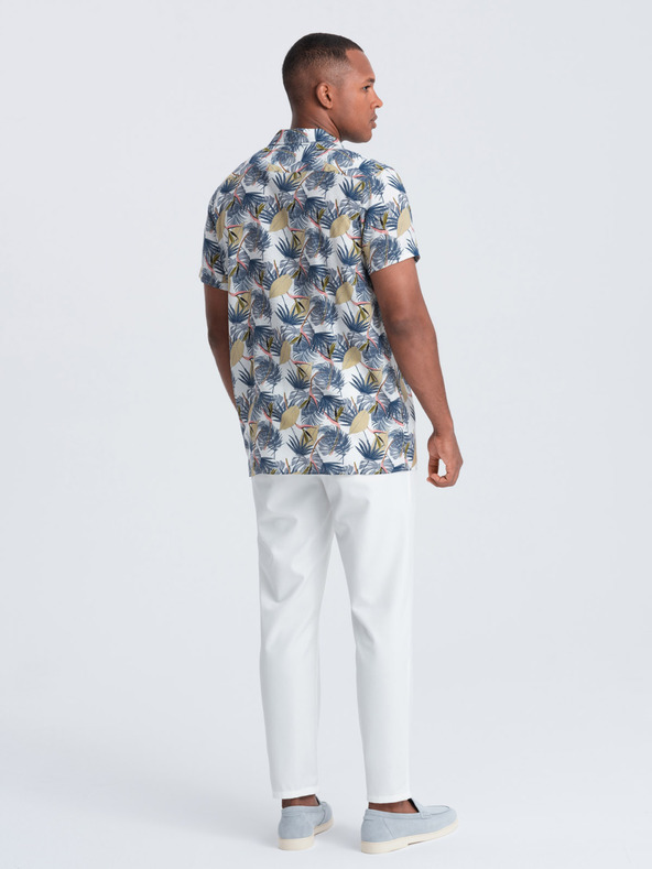 Ombre Clothing Biele pánske vzorované tričko s krátkym rukávom Ombre Clothing