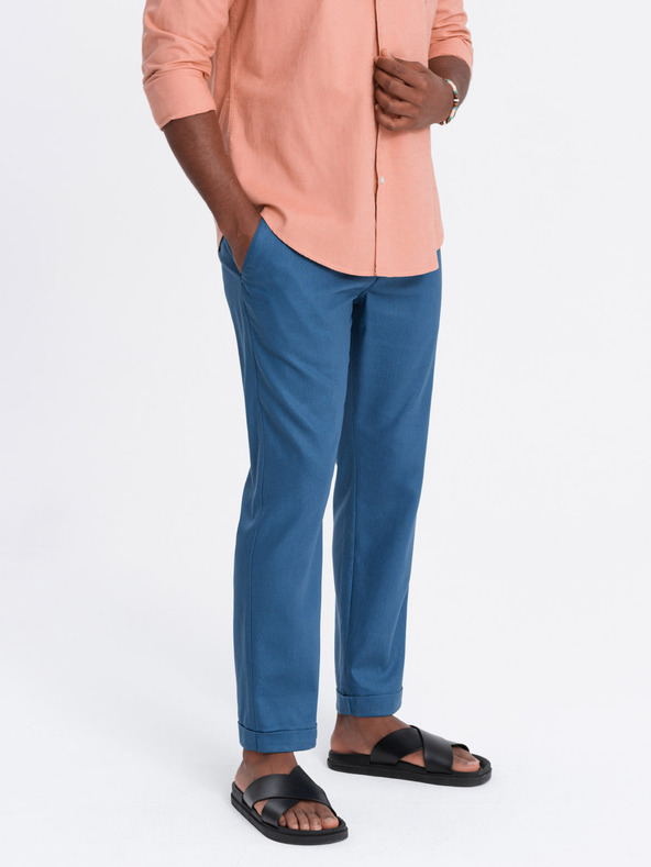 Ombre Clothing Modré pánske chino nohavice s plátnom Ombre Clothing