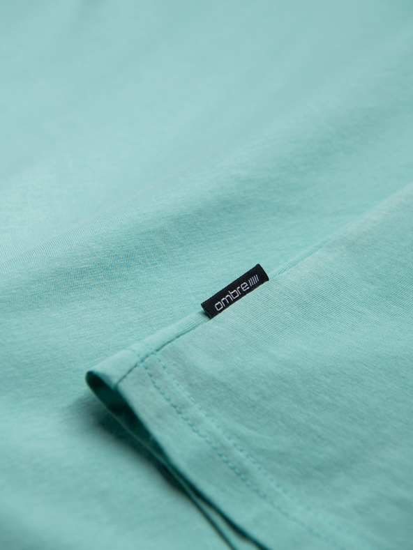 Ombre Clothing Tyrkysové pánske bavlnené tričko so základným výstrihom Ombre Clothing