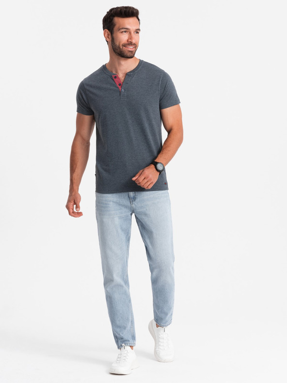 Ombre Clothing Modré pánske tričko s okrúhlym výstrihom Ombre Oblečenie