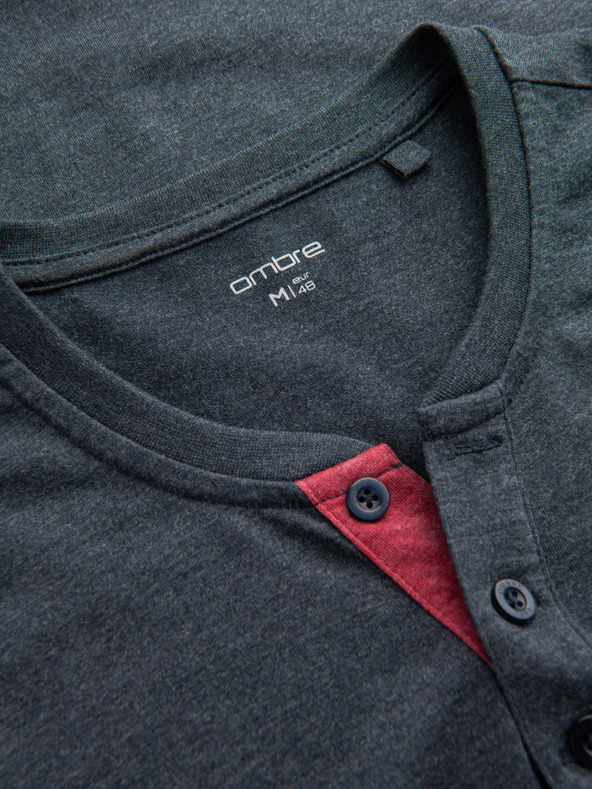 Ombre Clothing Modré pánske tričko s okrúhlym výstrihom Ombre Oblečenie