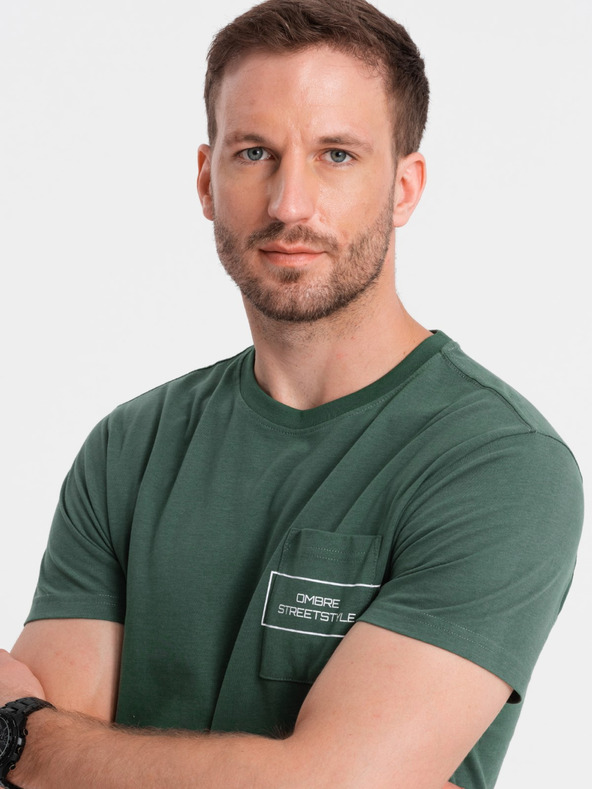 Ombre Clothing Pánske bavlnené tričko s potlačou Ombre Pocket Ombre Streetstyle Ombre oblečenie