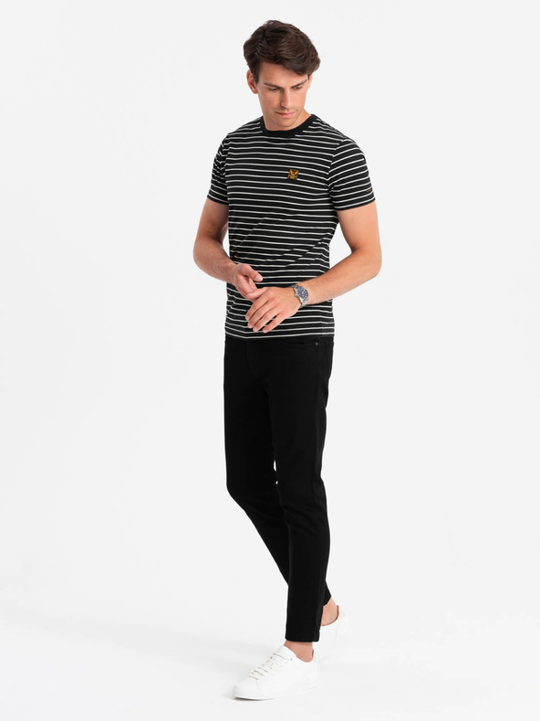 Ombre Clothing Pánske pruhované tričko s nášivkou Ombre Oblečenie