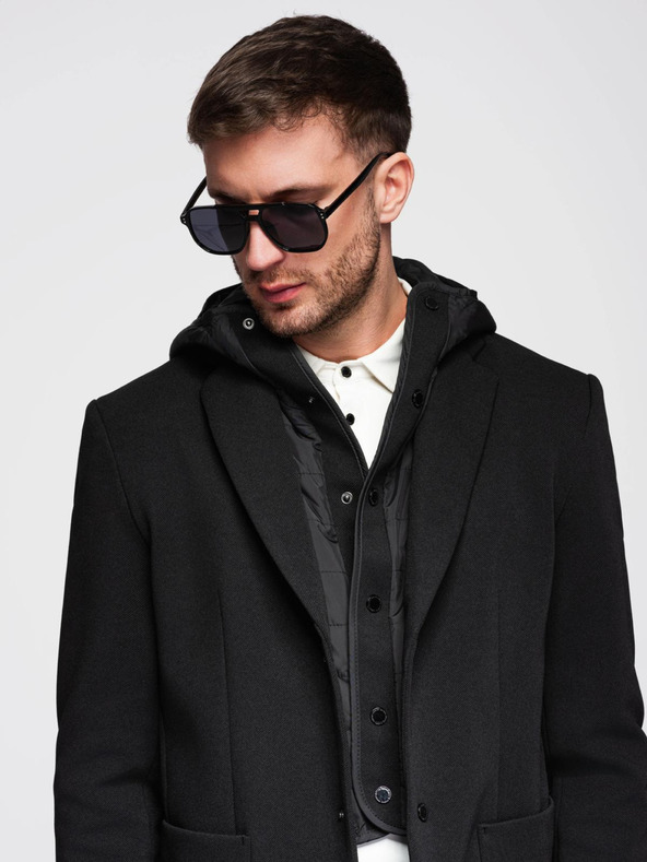 Ombre Clothing Pánska bunda s vysokým golierom a kapucňou čierna Ombre Clothing