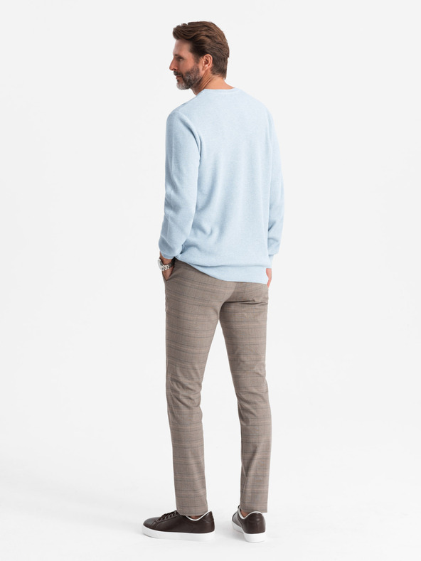 Ombre Clothing Pánsky melírovaný štruktúrovaný pletený sveter modrý Ombre Oblečenie