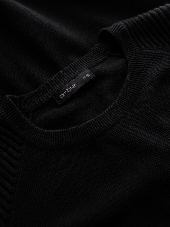 Ombre Clothing Pánsky raglánový sveter s rebrovanými rukávmi čierny Ombre Oblečenie