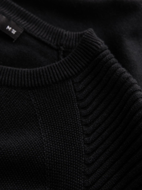 Ombre Clothing Pánsky raglánový sveter s rebrovanými rukávmi čierny Ombre Oblečenie