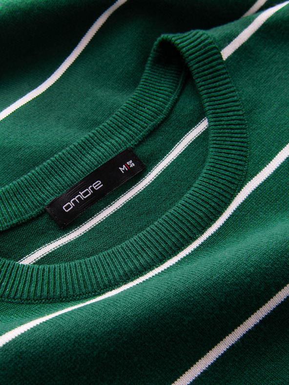 Ombre Clothing Pánsky ležérny sveter s vodorovnými pruhmi zelený Ombre Oblečenie