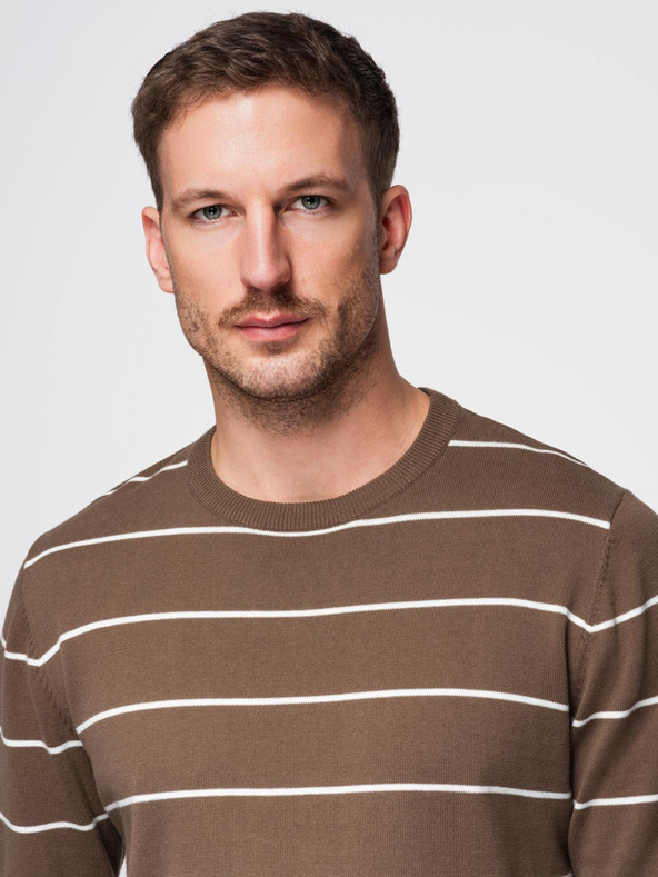 Ombre Clothing Pánsky ležérny sveter s vodorovnými pruhmi hnedý Ombre Oblečenie