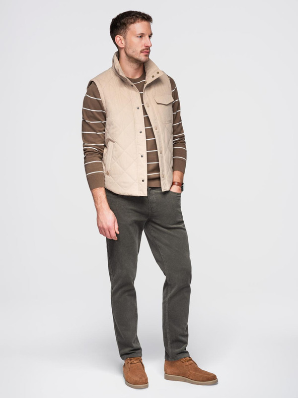 Ombre Clothing Pánsky ležérny sveter s vodorovnými pruhmi hnedý Ombre Oblečenie