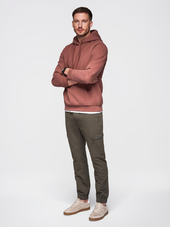 Ombre Clothing Pánske bežecké nohavice s vreckami a potlačou tmavo olivovo zelená Oblečenie Ombre