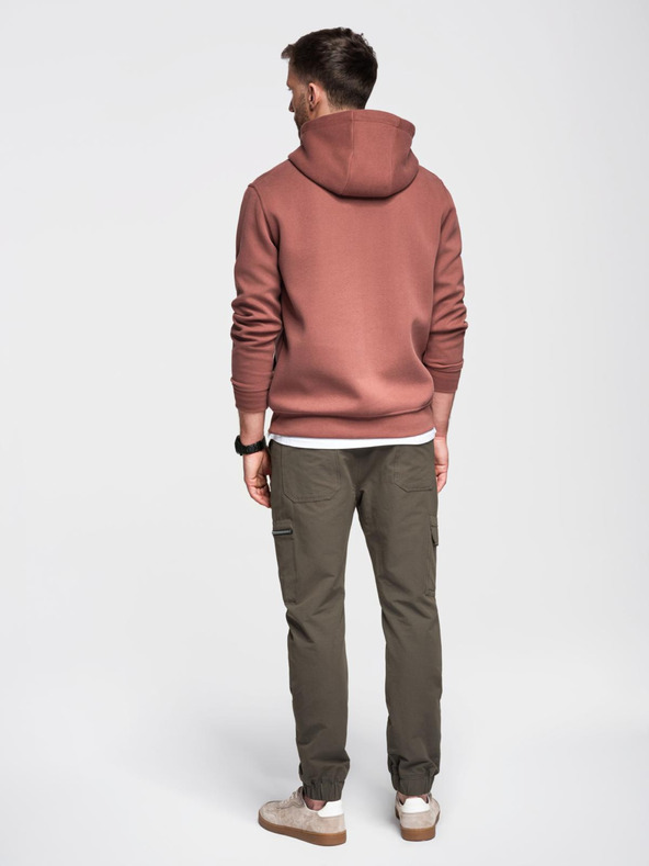 Ombre Clothing Pánske bežecké nohavice s vreckami a potlačou tmavo olivovo zelená Oblečenie Ombre