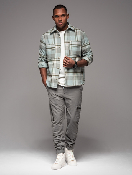 Ombre Clothing Pánske jogger nohavice s vreckami a potlačou sivá Ombre Oblečenie