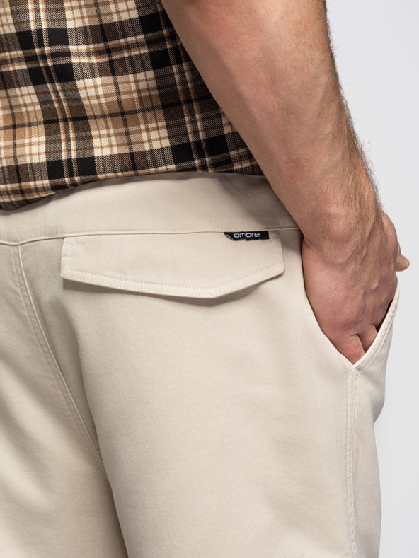 Ombre Clothing Pánske pletené tepláky s cargo vreckami krémové Ombre Clothing