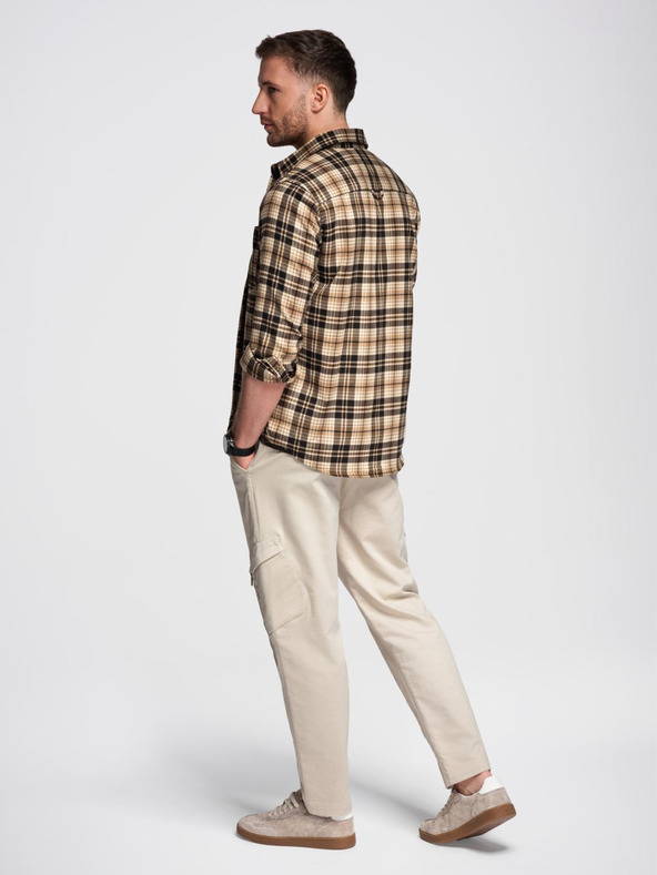 Ombre Clothing Pánske pletené tepláky s cargo vreckami krémové Ombre Clothing