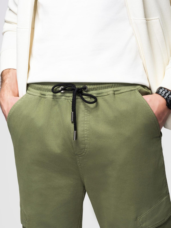 Ombre Clothing Pánske pletené tepláky s vreckami olivová Ombre Clothing