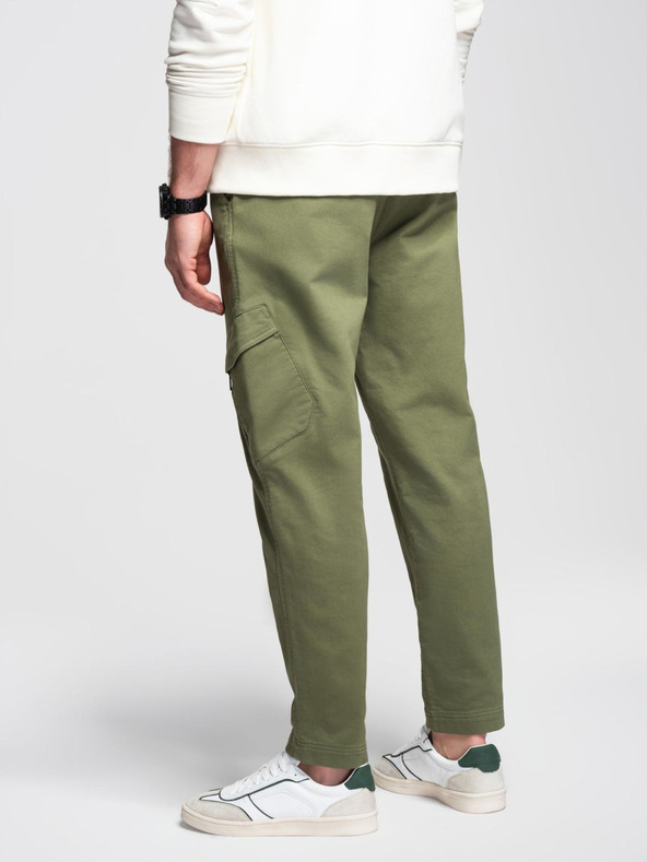 Ombre Clothing Pánske pletené tepláky s vreckami olivová Ombre Clothing