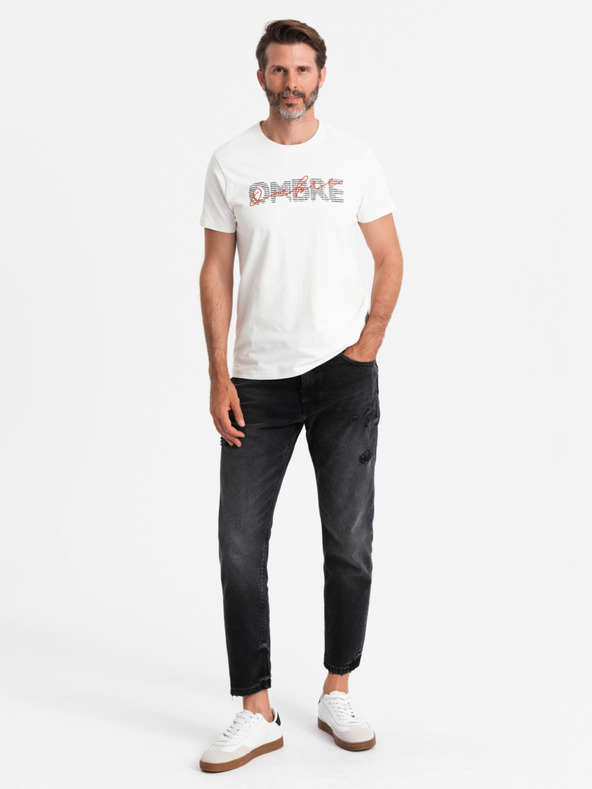 Ombre Clothing Pánske bavlnené tričko s jemnou výšivkou Ombre Oblečenie