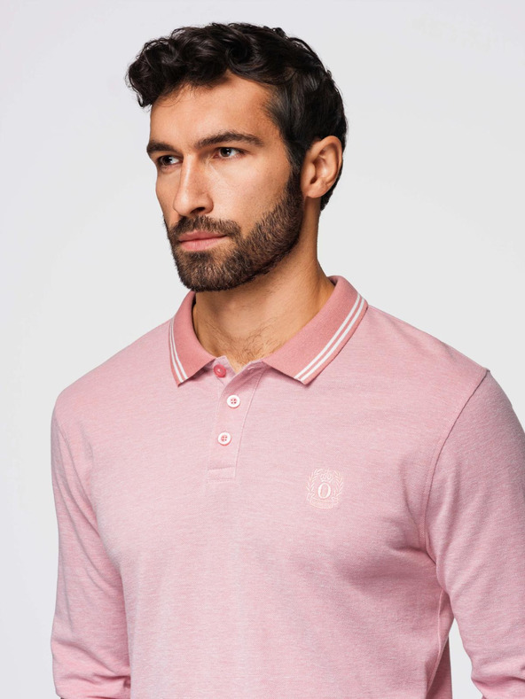 Ombre Clothing Pánske vyšívané polo tričko s dlhým rukávom Ombre Clothing