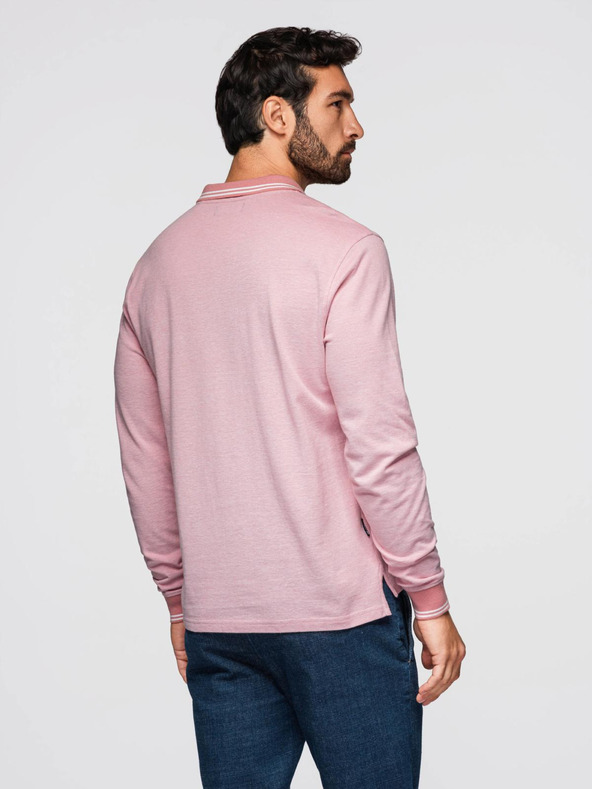 Ombre Clothing Pánske vyšívané polo tričko s dlhým rukávom Ombre Clothing